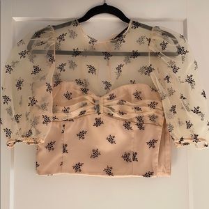 Organza sleeve cropped blouse